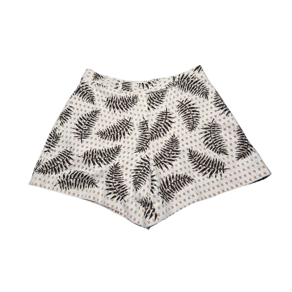 Oscar de la Renta Cotton Macrame Shorts Resort 2023 Sz 14 Tropical Leaf $1,290